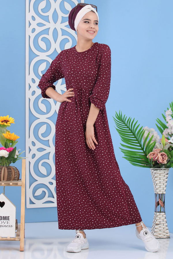 Yıldız Baskılı Elbise Mor - 02 7112 Mor - 7112