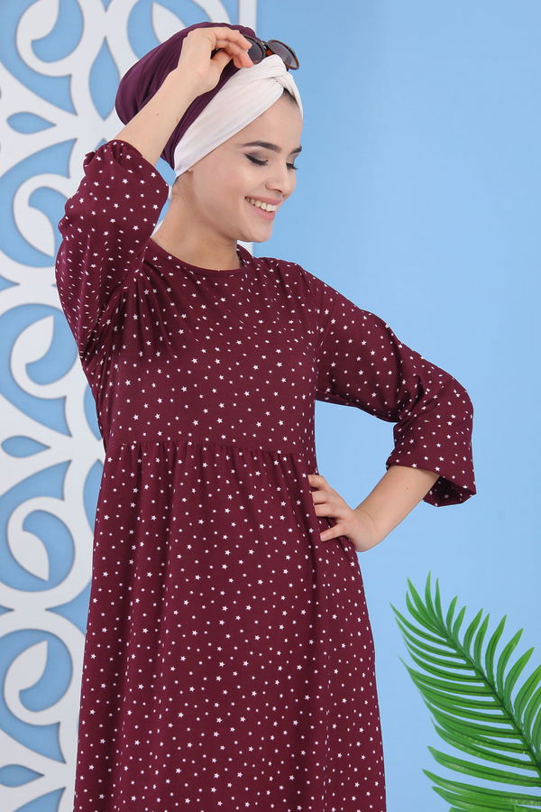 Yıldız Baskılı Elbise Mor - 02 7112 Mor - 7112
