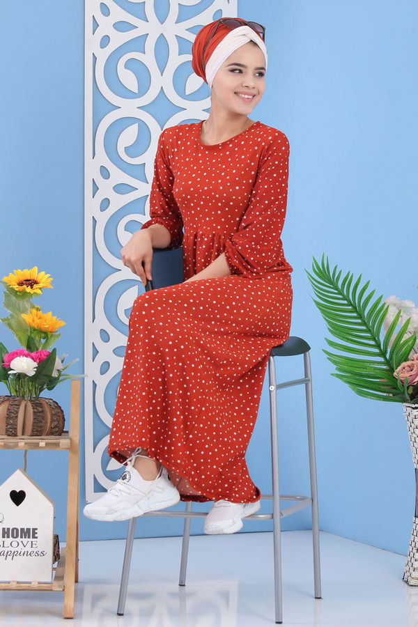 Yıldız Baskılı Elbise Kiremit - 02 7112 Kiremit - 7112