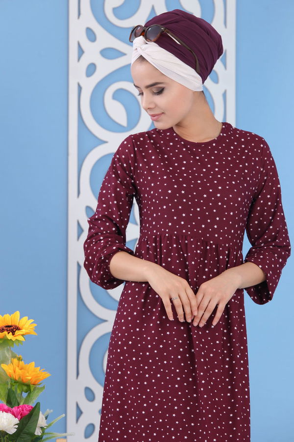 Yıldız Baskılı Elbise Mor - 02 7112 Mor - 7112
