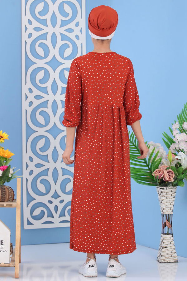 Yıldız Baskılı Elbise Kiremit - 02 7112 Kiremit - 7112