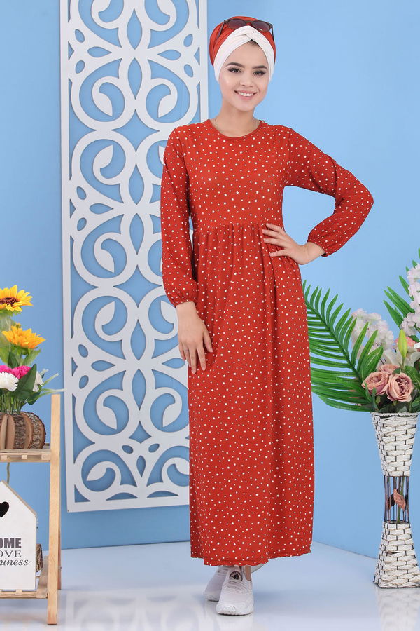 Yıldız Baskılı Elbise Kiremit - 02 7112 Kiremit - 7112