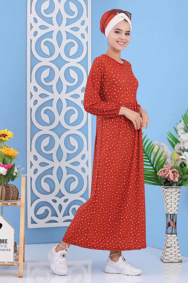 Yıldız Baskılı Elbise Kiremit - 02 7112 Kiremit - 7112