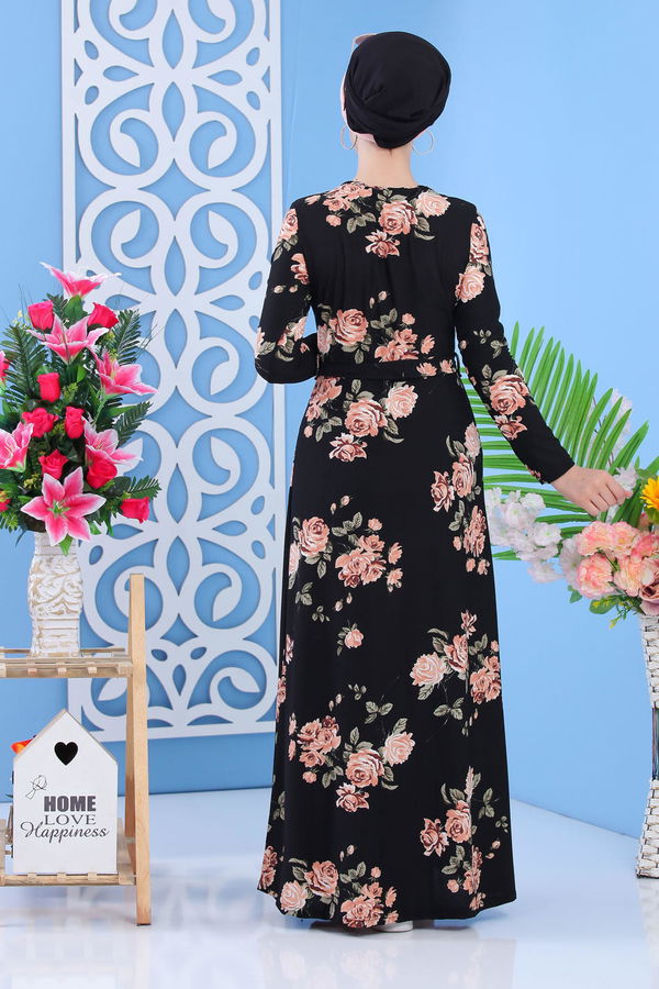Çiçek Desen Elbise Siyah - 02 7299 Siyah - 7299 SİYAH