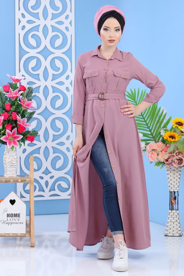 Dügmeli Elbise Gülkurusu - 02 7309 Pembe - 7309