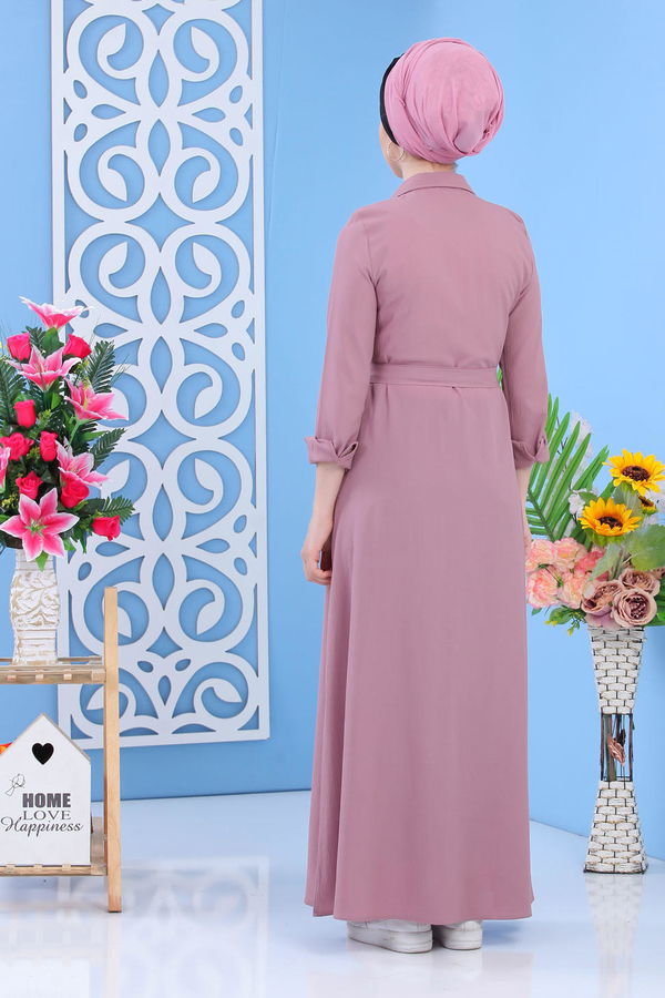 Dügmeli Elbise Gülkurusu - 02 7309 Pembe - 7309