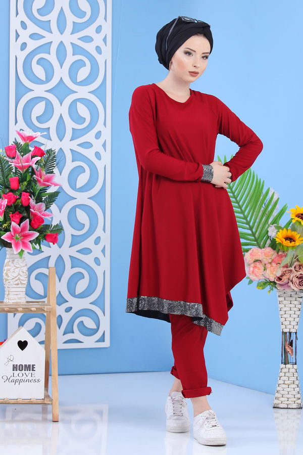 Tunik Pantolon Kombin Bordo - 02 7081 Bordo - 7081