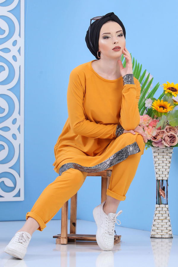 Tunik Pantolon Kombin Hardal - 02 7081 Sarı - 7081