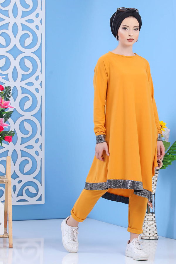 Tunik Pantolon Kombin Hardal - 02 7081 Sarı - 7081