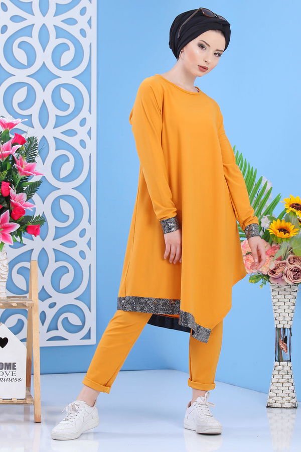 Tunik Pantolon Kombin Hardal - 02 7081 Sarı - 7081