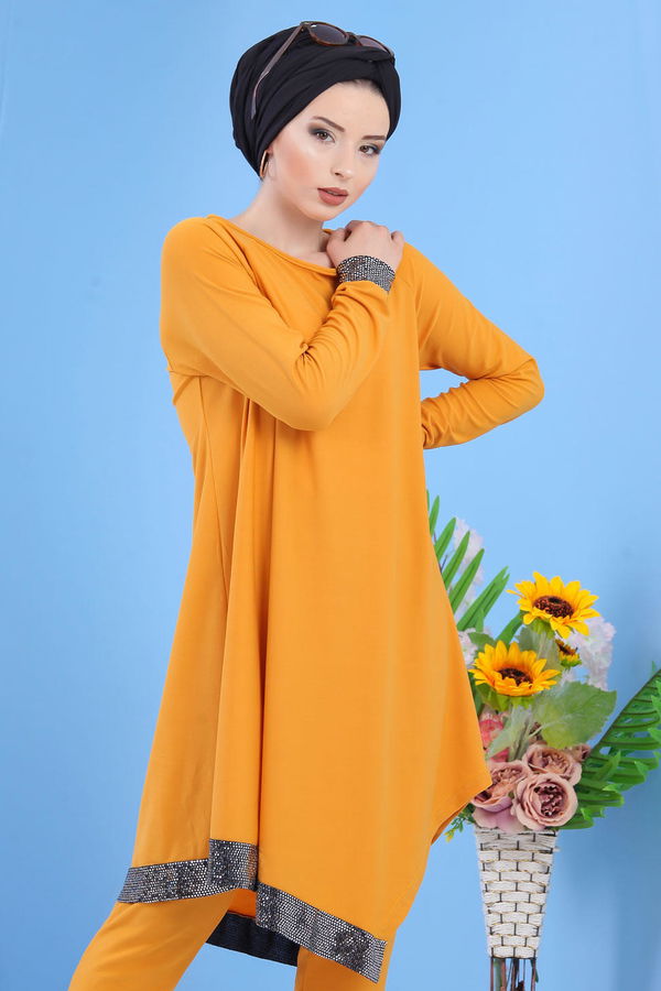 Tunik Pantolon Kombin Hardal - 02 7081 Sarı - 7081