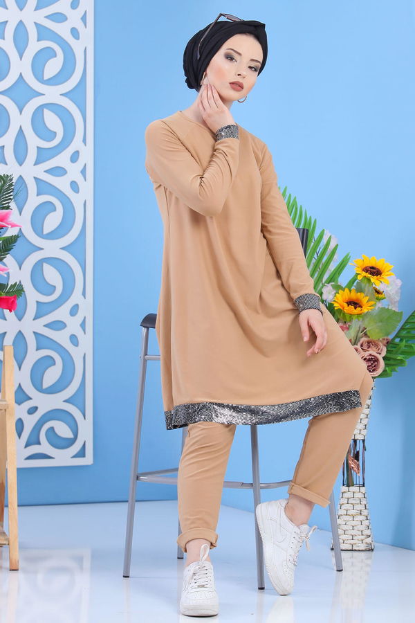 Tunik Pantolon Kombin Taş - 02 7081 Bej - 7081