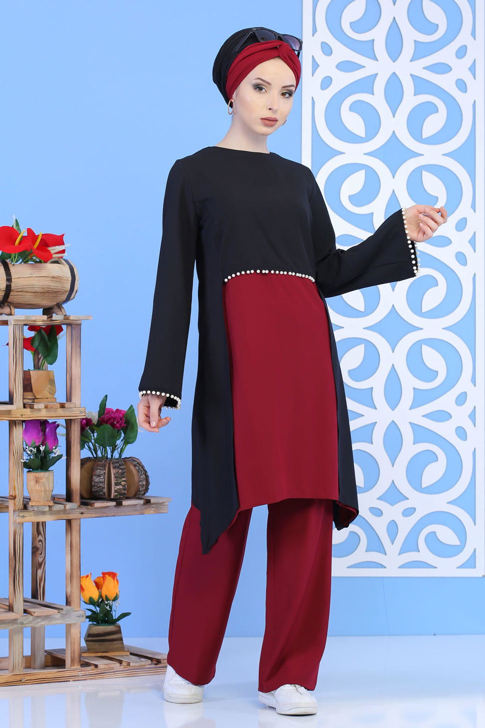 Tunik Pantolon Siyah Bordo - 02 1133 Siyah - 1133