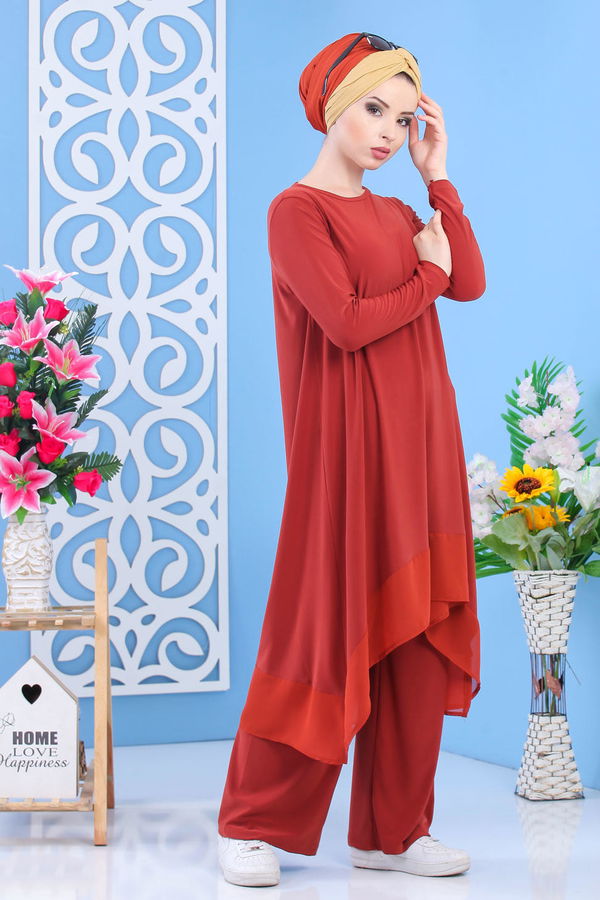 Tunik Pantolon Siyah Kiremit - 7342