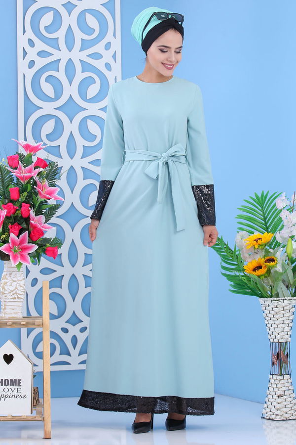 Elbise Siyah Yeşil - 1109