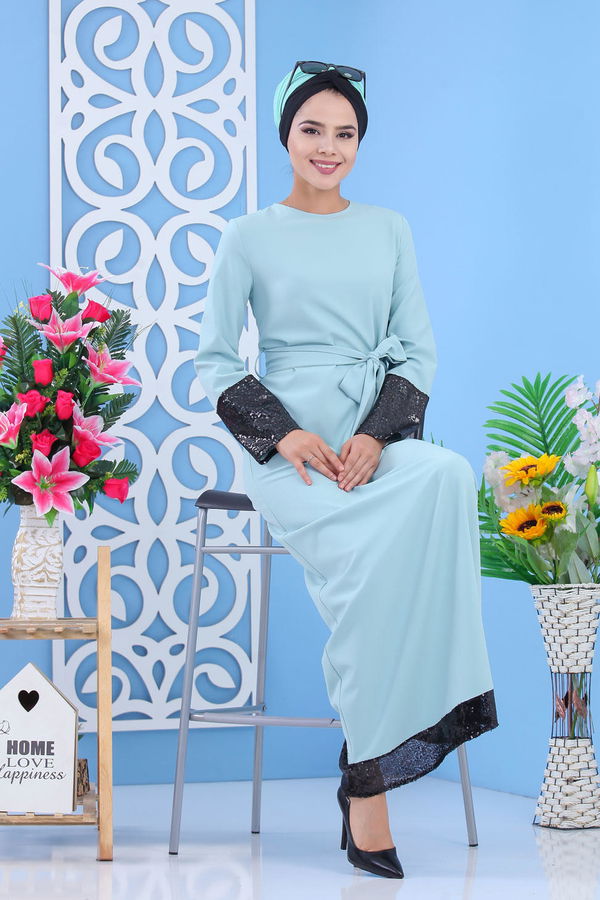 Elbise Siyah Yeşil - 1109