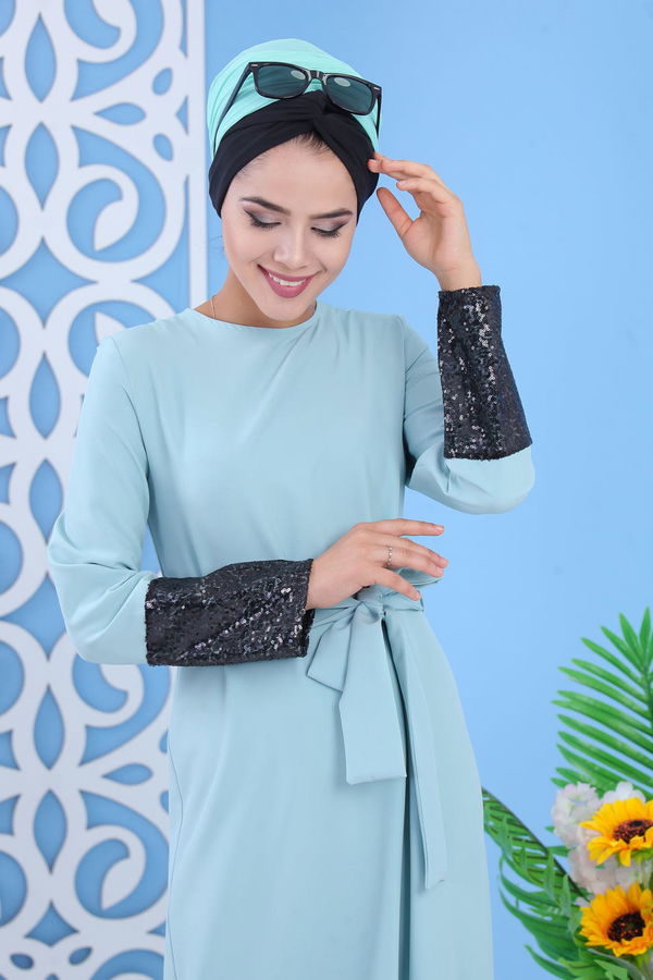 Elbise Siyah Yeşil - 1109
