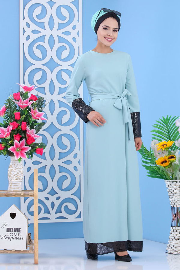 Elbise Siyah Yeşil - 1109