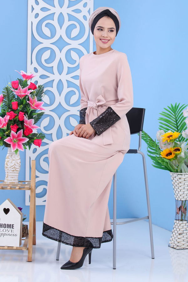 Elbise Siyah Bej - 1109