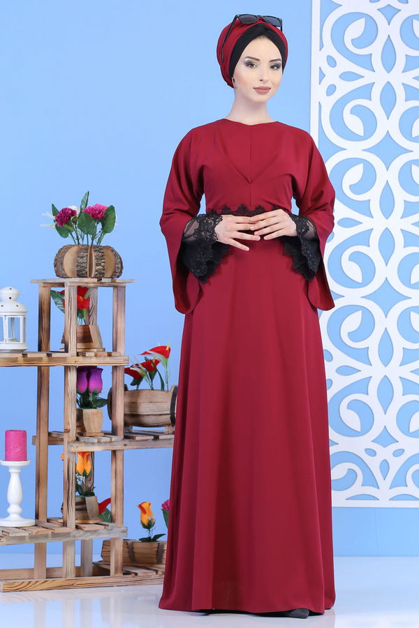 Elbise Siyah Bordo - 1081