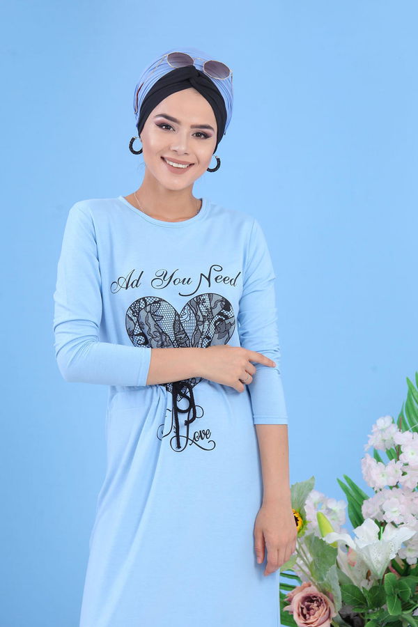 Baskılı Elbise - Mavi 03 5142 Mavi - 5142