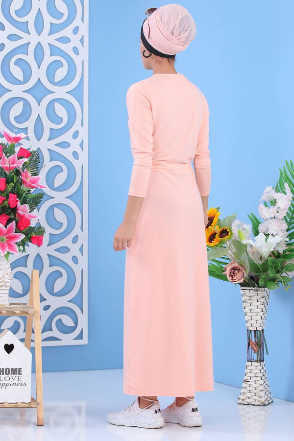 Baskılı Elbise - Pudra 03 5142 Pembe - 5142