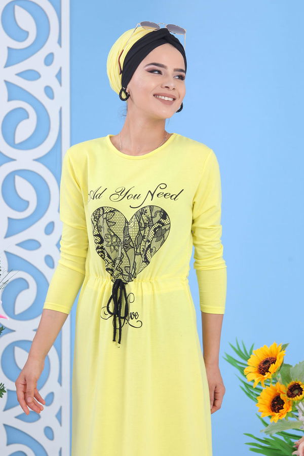Baskılı Elbise - Sarı 03 5142 Sarı - 5142 Sarı