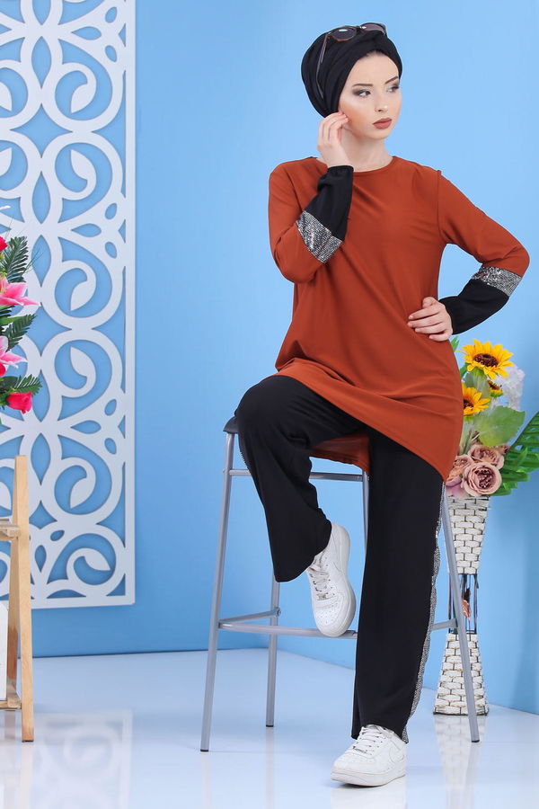 Tunik Pantolon Siyah Kiremit - 7088