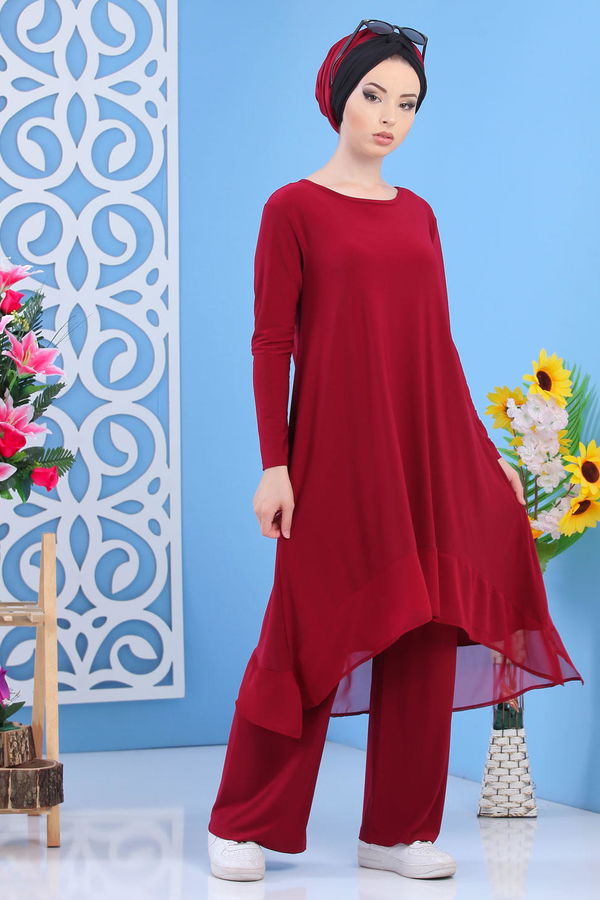 Tunik Pantolon Siyah Bordo - 7342