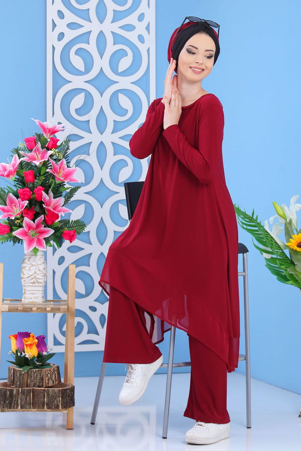 Tunik Pantolon Siyah Bordo - 7342