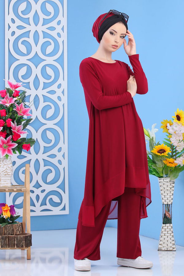 Tunik Pantolon Siyah Bordo - 7342