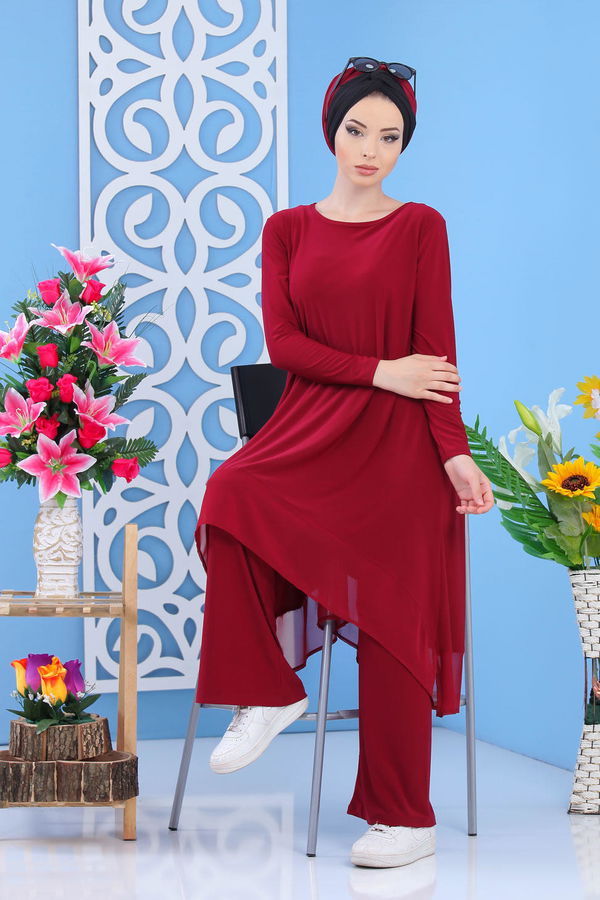 Tunik Pantolon Siyah Bordo - 7342