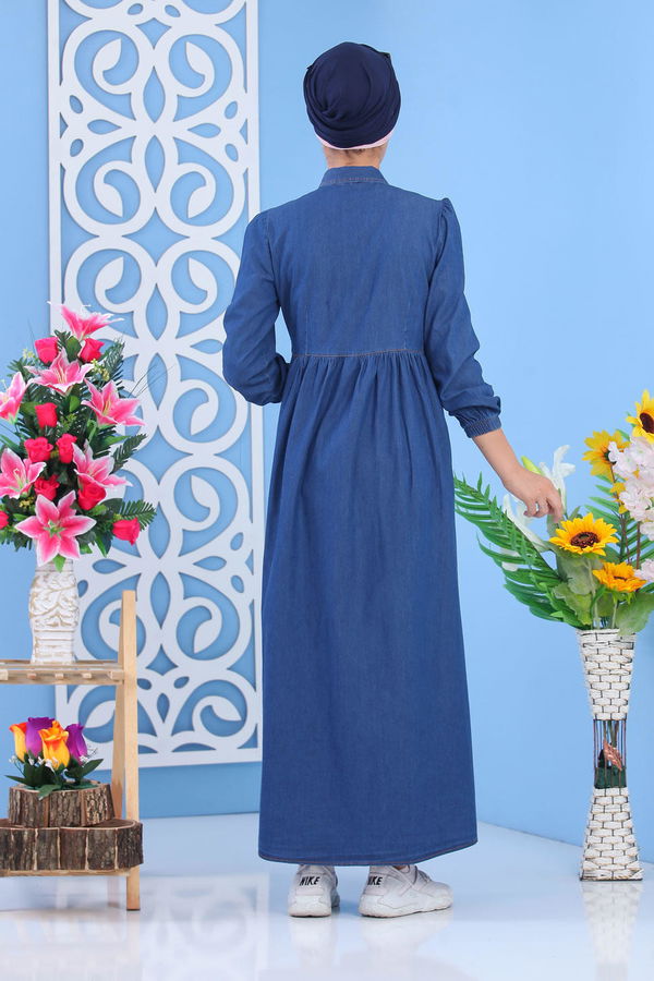 Nakış Detay Kot Elbise Lacivert - 02 6991 Lacivert - 6991