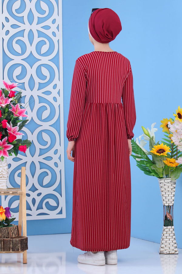 Çizgili Elbise Siyah 02 6889 Bordo - 6889