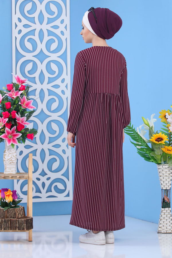 Çizgili Elbise Siyah 02 6889 Mürdüm - 6889