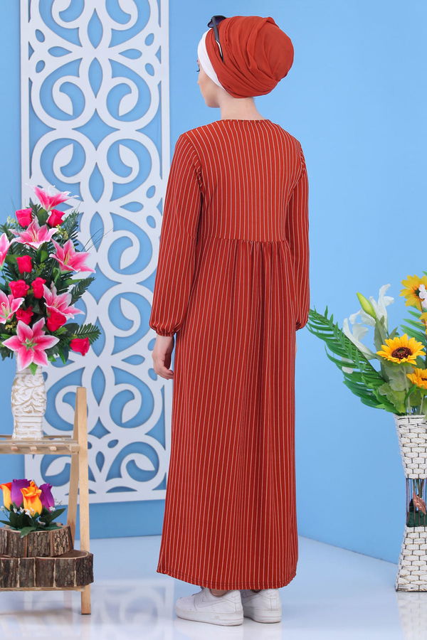 Çizgili Elbise Siyah 02 6889 Kiremit - 6889