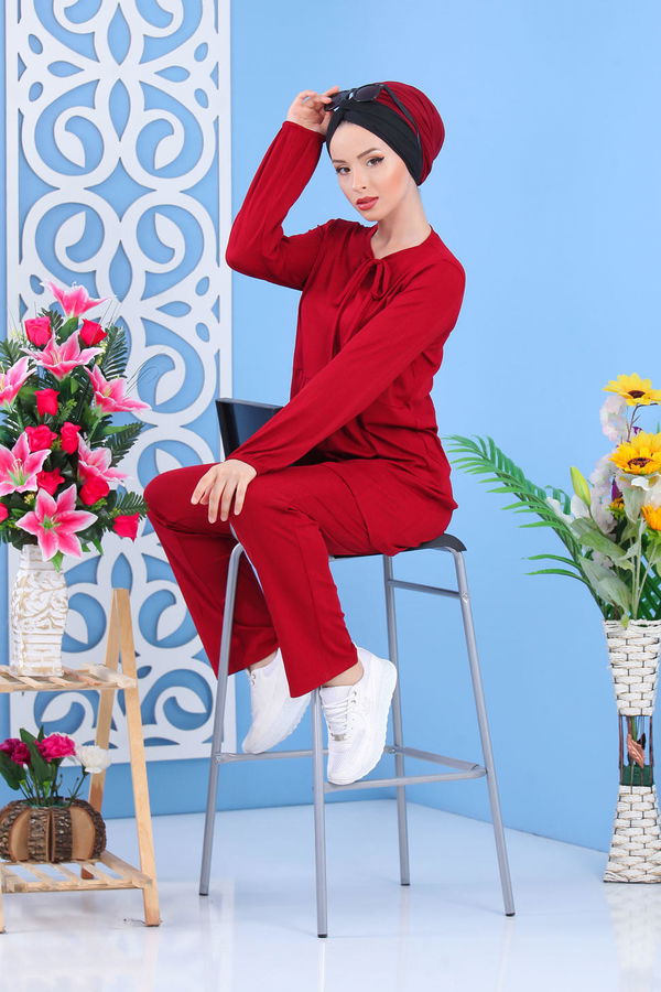 Tunik Pantolon Siyah Bordo - 7397