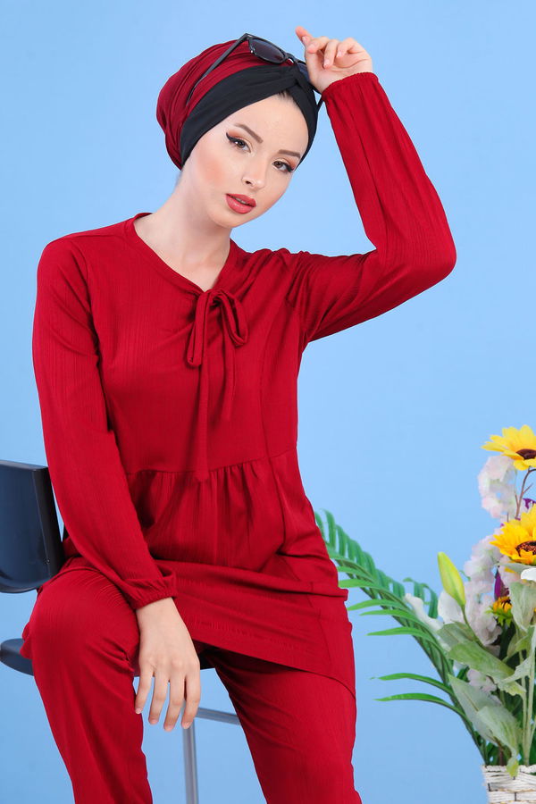 Tunik Pantolon Siyah Bordo - 7397