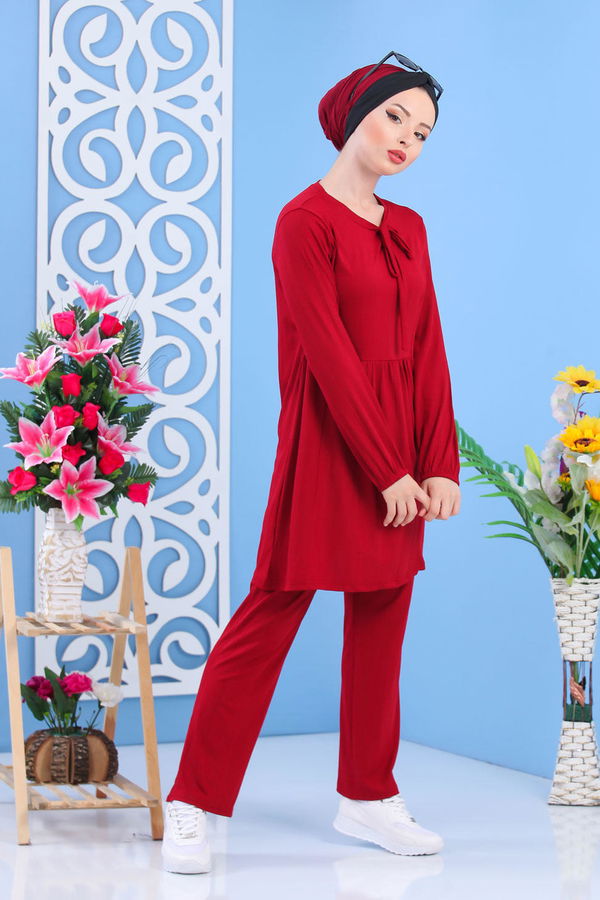 Tunik Pantolon Siyah Bordo - 7397