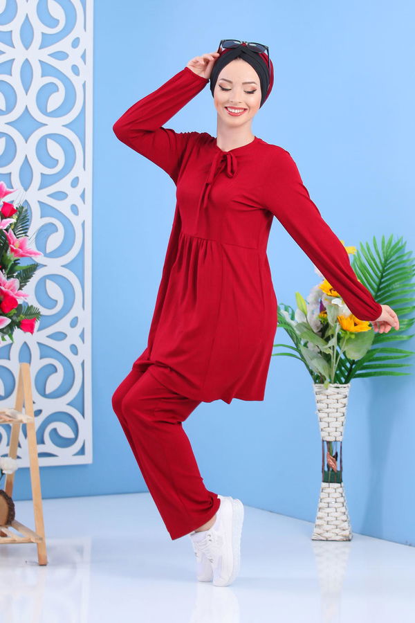 Tunik Pantolon Siyah Bordo - 7397