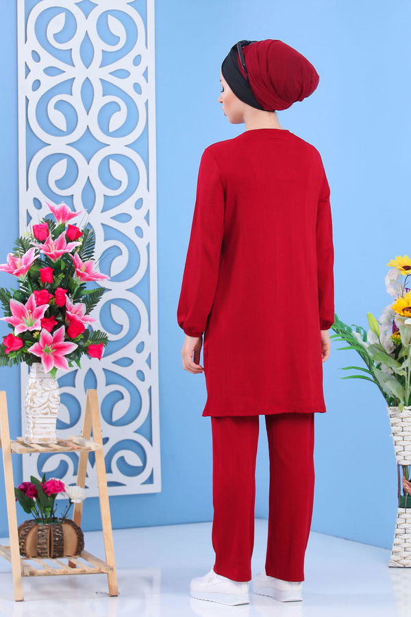 Tunik Pantolon Siyah Bordo - 7397