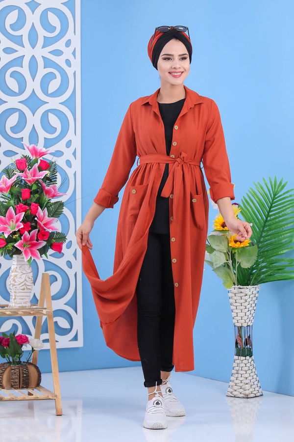 Dügmeli Elbise Kiremit - 02 7398 Kiremit - 7398