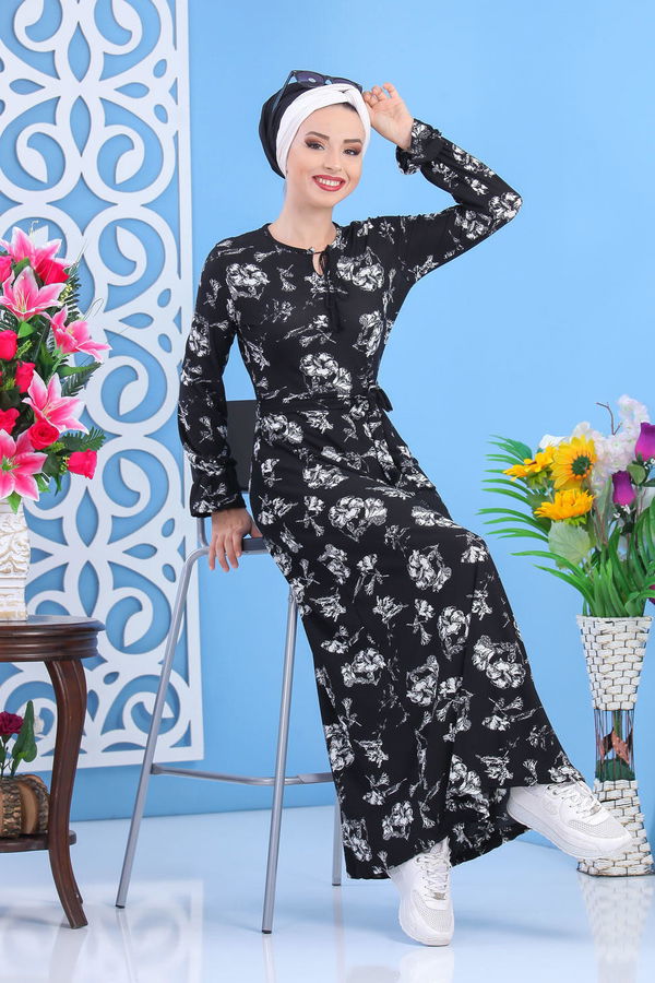 Desen Elbise Siyah Siyah - 7449