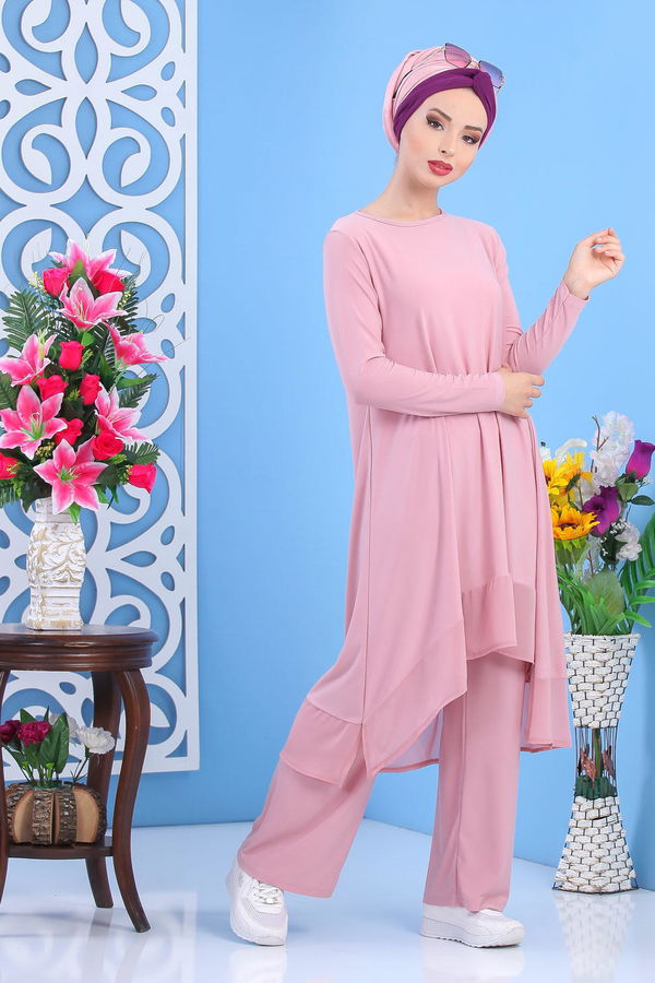 Tunik Pantolon Siyah Pembe - 7342
