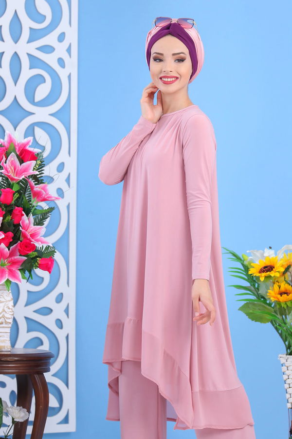 Tunik Pantolon Siyah Pembe - 7342