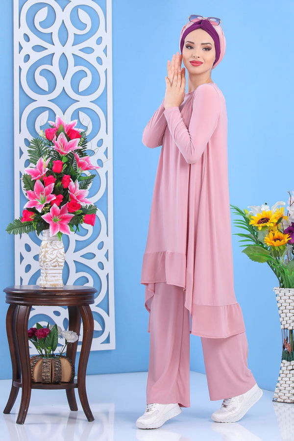 Tunik Pantolon Siyah Pembe - 7342