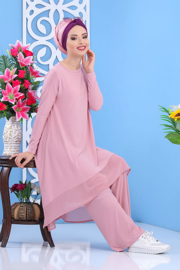 Tunik Pantolon Siyah Pembe - 7342