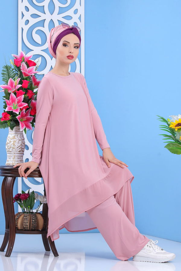 Tunik Pantolon Siyah Pembe - 7342