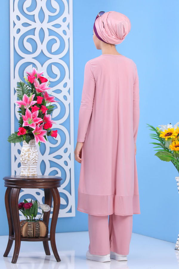 Tunik Pantolon Siyah Pembe - 7342