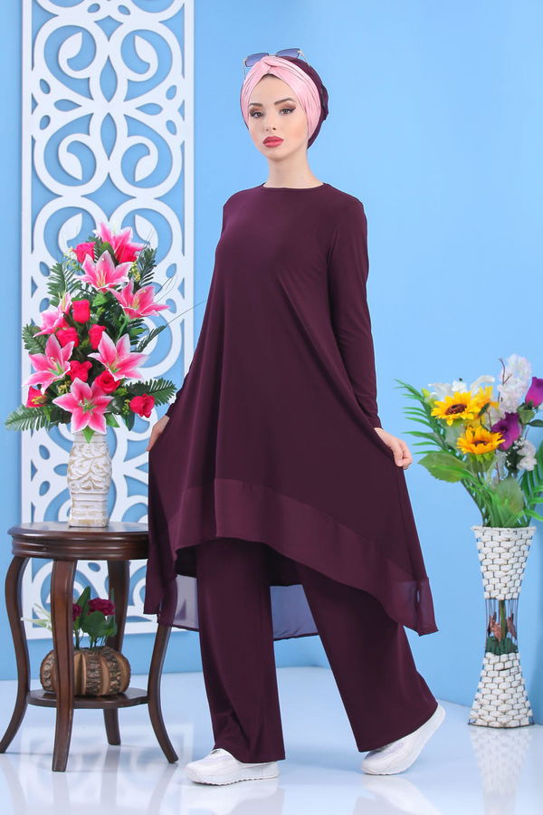 Tunik Pantolon Siyah Mürdüm - 7342